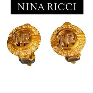 8AJ: NINA RICCI Signature “NR” w/Crystals Earrings, EUC